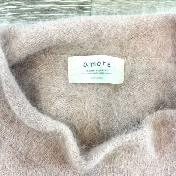 Amore Pink Angora Rabbit Hair Soft Sweater Relaxed fit Mock neck sz M - Picture 3 of 6
